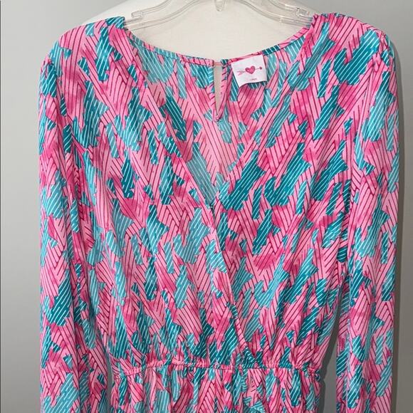 Buddy Love Blue Pink Long Sleeve Shorts V-Neck Romper Women's Large - Picture 3 of 7